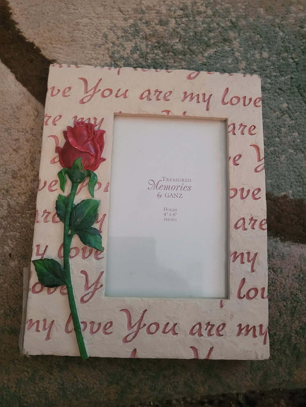 GANZ Cream Frame with Red Rose Accent